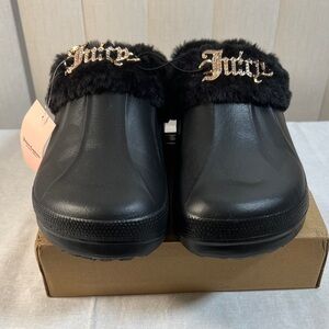 Juicy Couture Black Slippers with Gold Accents